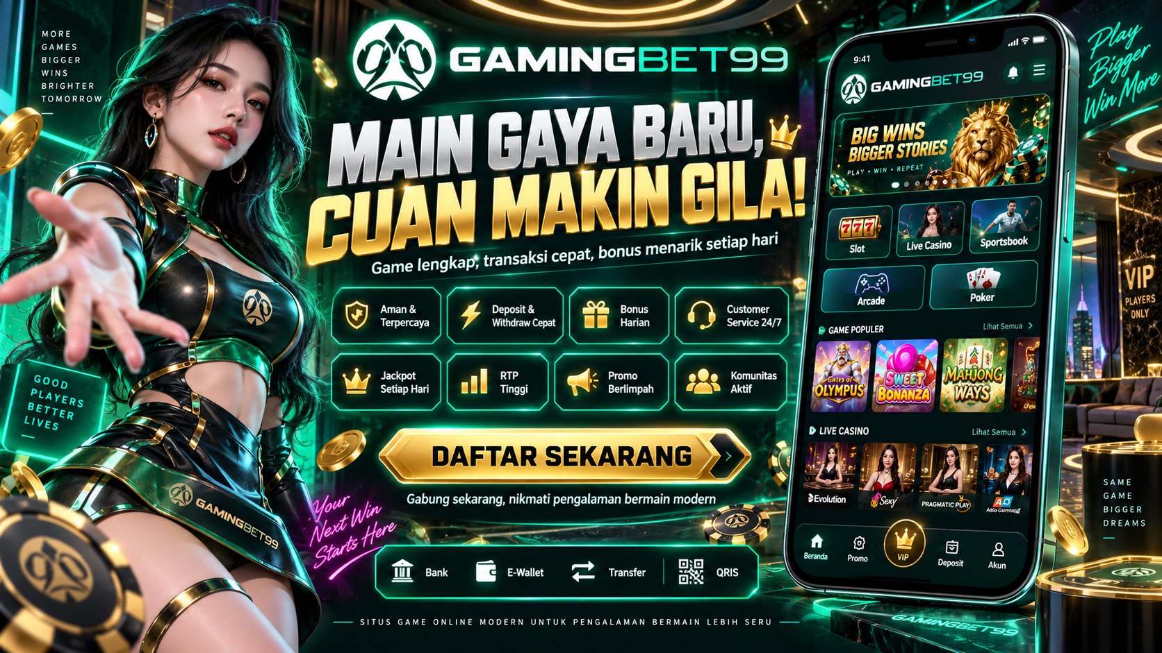 Banner GAMINGBET99 — materi layanan dan kategori permainan